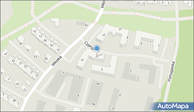 Koszalin, Cypryjska, 11, mapa Koszalina