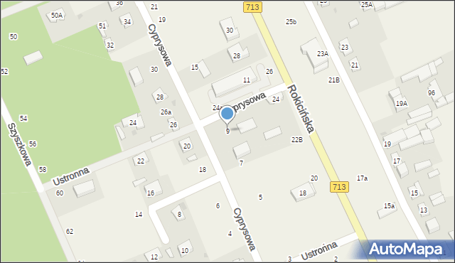 Kraszew, Cyprysowa, 9, mapa Kraszew