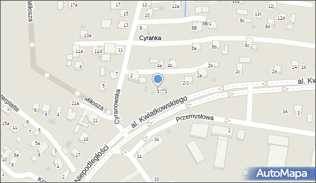 Mielec, Cyranowska, 1, mapa Mielca