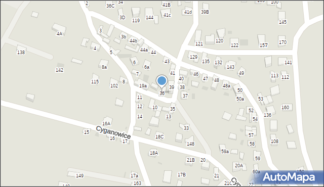 Stary Sącz, Cyganowice, 36, mapa Stary Sącz