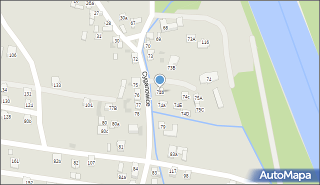 Stary Sącz, Cyganowice, 74b, mapa Stary Sącz