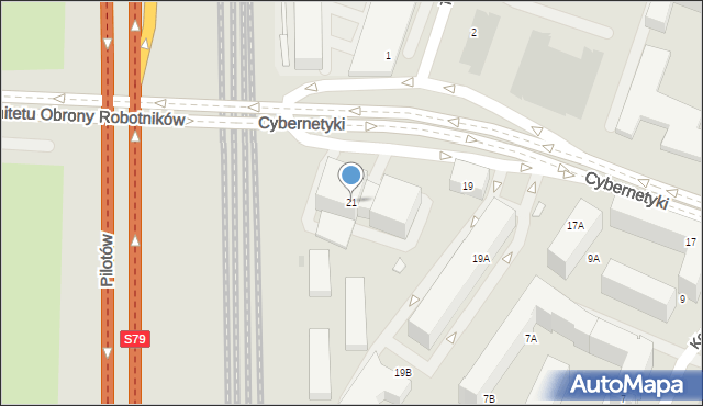 Warszawa, Cybernetyki, 21, mapa Warszawy