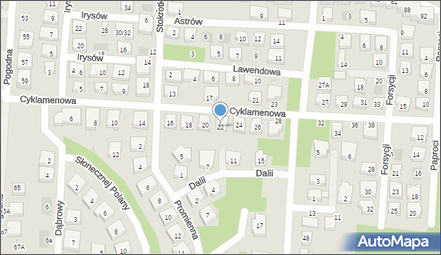 Warszawa, Cyklamenowa, 22, mapa Warszawy