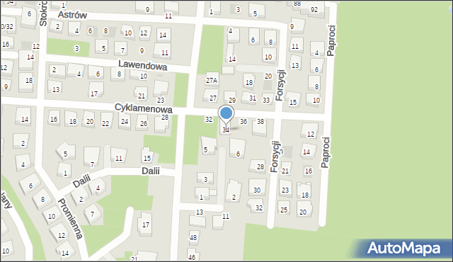 Warszawa, Cyklamenowa, 34, mapa Warszawy