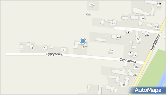 Wieprz, Cyprysowa, 5, mapa Wieprz