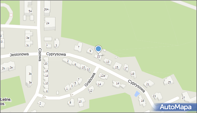 Zielona Góra, Cyprysowa, 11, mapa Zielona Góra