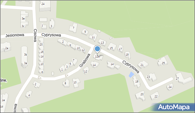 Zielona Góra, Cyprysowa, 12a, mapa Zielona Góra