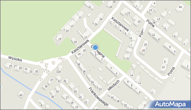 Bielawa, Czerwona, 1, mapa Bielawa