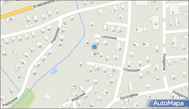 Bielsko-Biała, Czyżyków, 36, mapa Bielsko-Białej