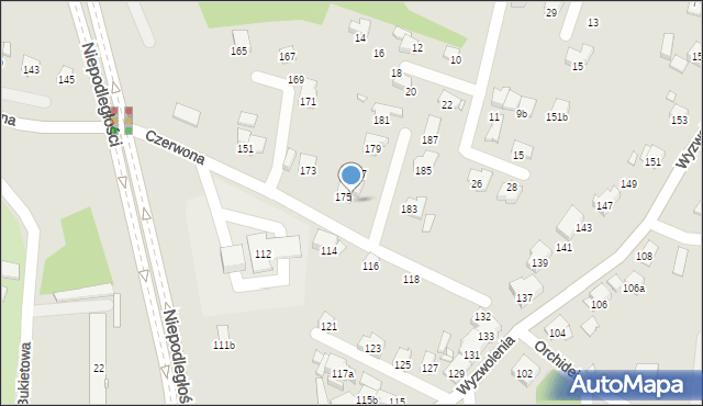 Bielsko-Biała, Czerwona, 183b, mapa Bielsko-Białej