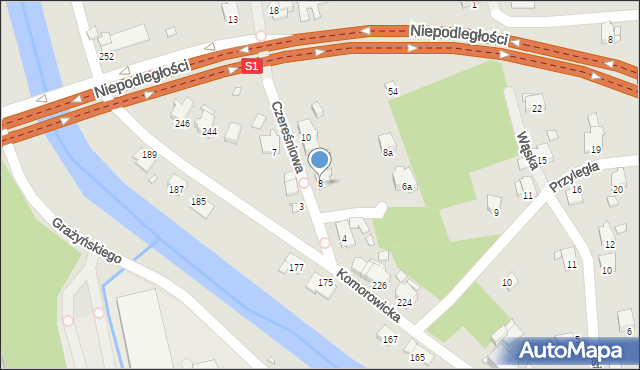 Bielsko-Biała, Czereśniowa, 8, mapa Bielsko-Białej