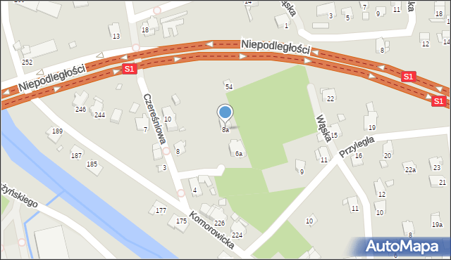 Bielsko-Biała, Czereśniowa, 8a, mapa Bielsko-Białej