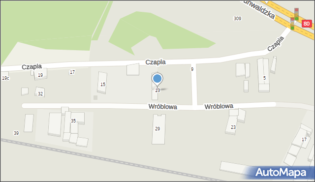 Bydgoszcz, Czapla, 13, mapa Bydgoszczy