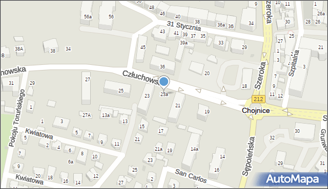 Chojnice, Człuchowska, 23a, mapa Chojnic