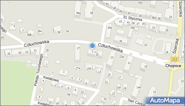 Chojnice, Człuchowska, 25A, mapa Chojnic