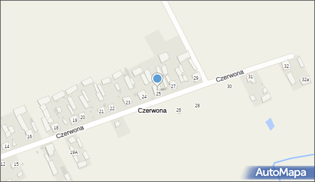 Czerwona, Czerwona, 25A, mapa Czerwona