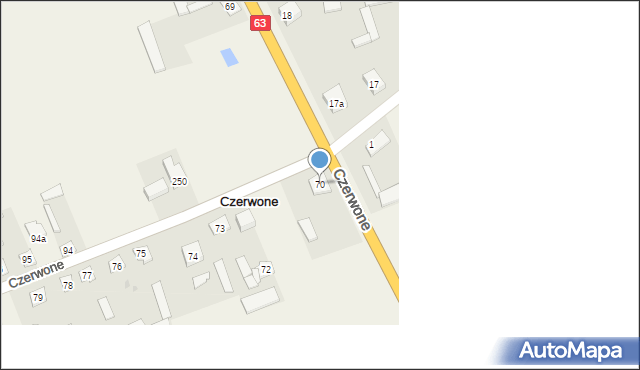 Czerwone, Czerwone, 70, mapa Czerwone