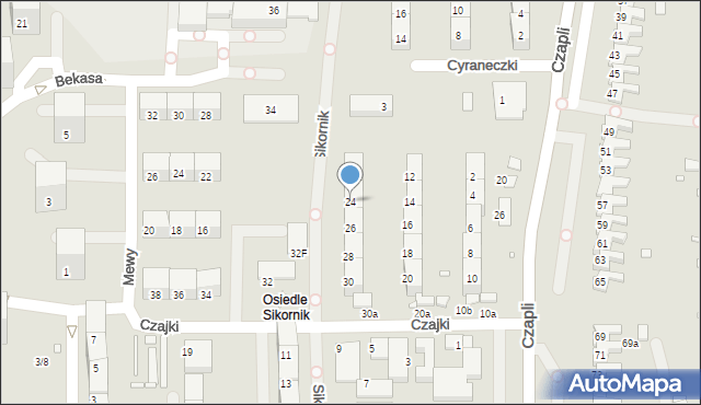 Gliwice, Czajki, 24, mapa Gliwic