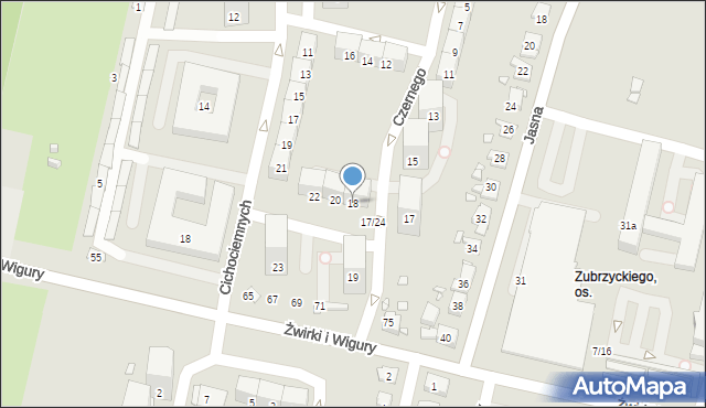 Gliwice, Czernego Jana, mjr. pil., 18, mapa Gliwic