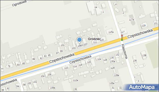 Grodziec, Częstochowska, 105, mapa Grodziec