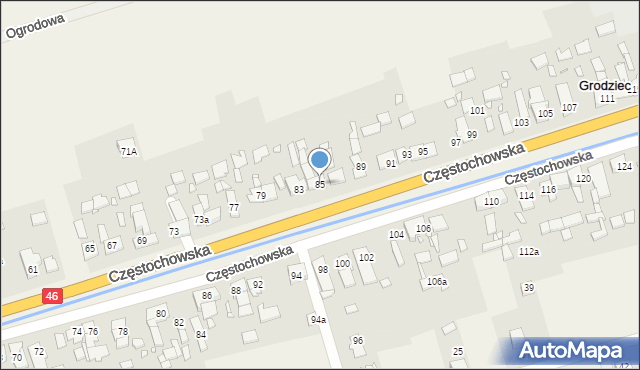 Grodziec, Częstochowska, 85, mapa Grodziec