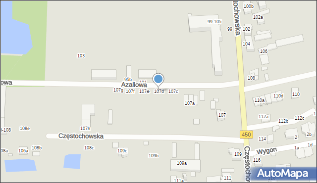 Kalisz, Częstochowska, 107d, mapa Kalisza