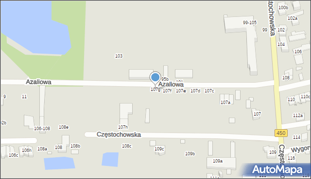 Kalisz, Częstochowska, 107g, mapa Kalisza