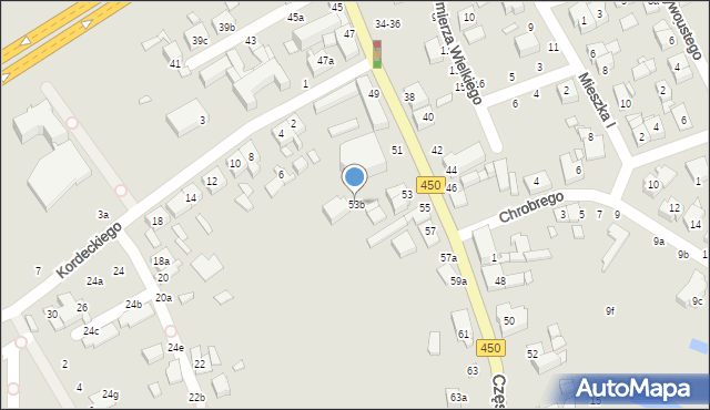 Kalisz, Częstochowska, 53b, mapa Kalisza