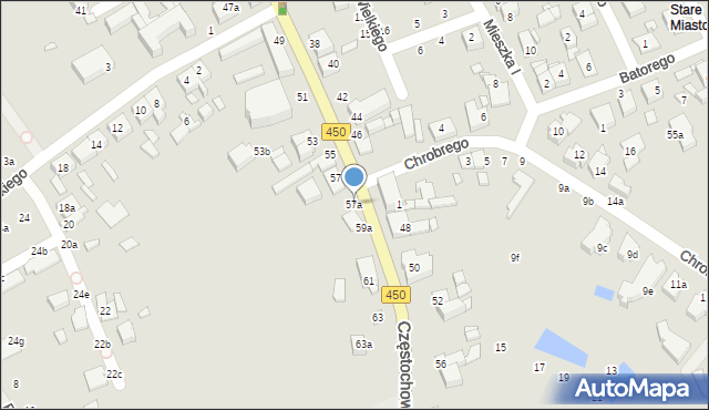Kalisz, Częstochowska, 57a, mapa Kalisza