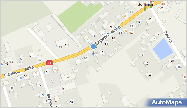 Kłomnice, Częstochowska, 82, mapa Kłomnice