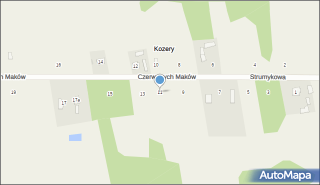 Kozery Nowe, Czerwonych Maków, 11, mapa Kozery Nowe