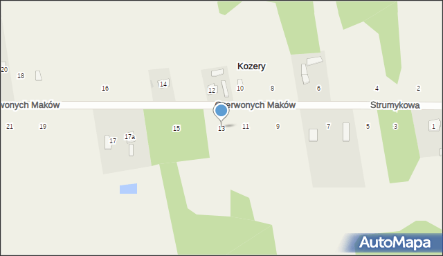 Kozery Nowe, Czerwonych Maków, 13, mapa Kozery Nowe