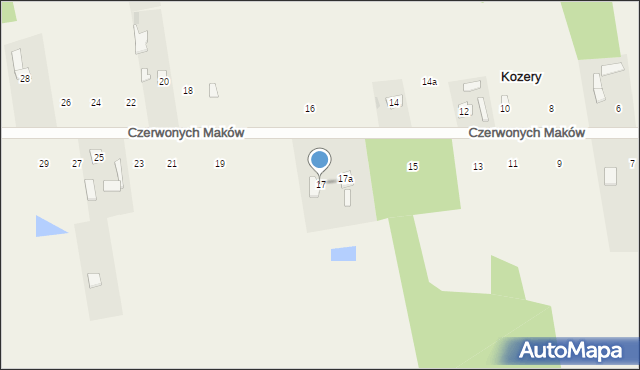 Kozery Nowe, Czerwonych Maków, 17, mapa Kozery Nowe