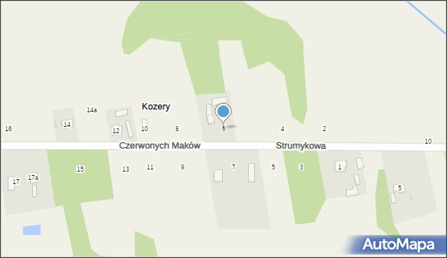 Kozery Nowe, Czerwonych Maków, 6, mapa Kozery Nowe