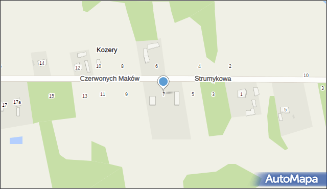 Kozery Nowe, Czerwonych Maków, 7, mapa Kozery Nowe