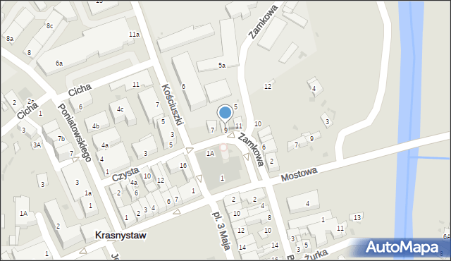 Krasnystaw, Czysta, 9, mapa Krasnystaw