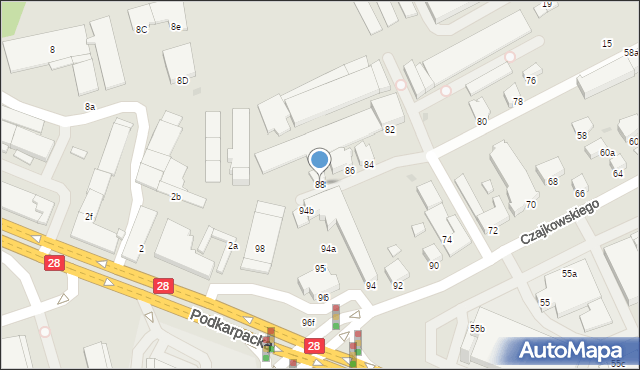 Krosno, Czajkowskiego Feliksa, 88, mapa Krosna