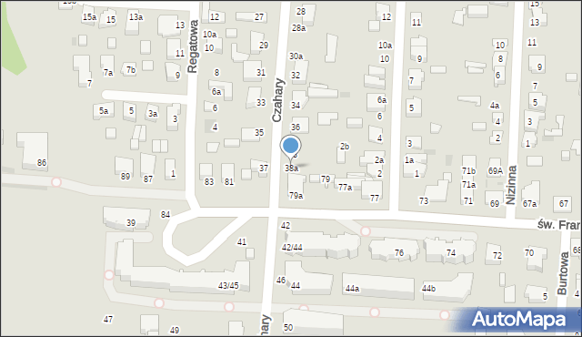 Łódź, Czahary, 38a, mapa Łodzi