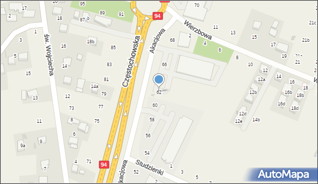 Modlnica, Częstochowska, 62, mapa Modlnica