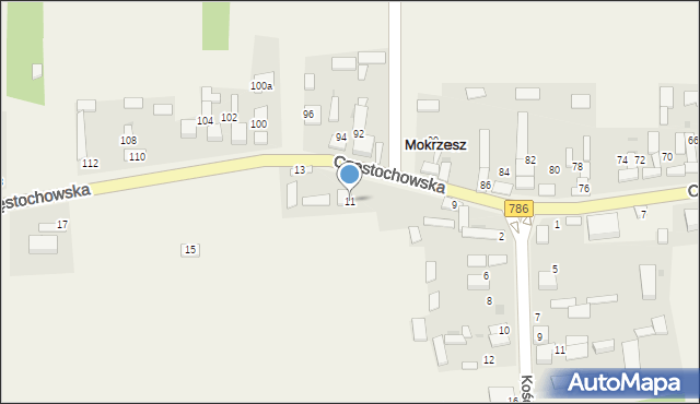 Mokrzesz, Częstochowska, 11, mapa Mokrzesz