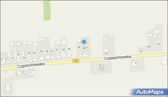 Mokrzesz, Częstochowska, 44, mapa Mokrzesz