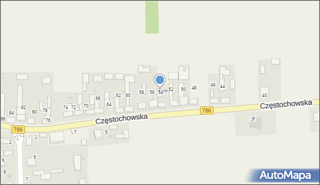 Mokrzesz, Częstochowska, 54, mapa Mokrzesz