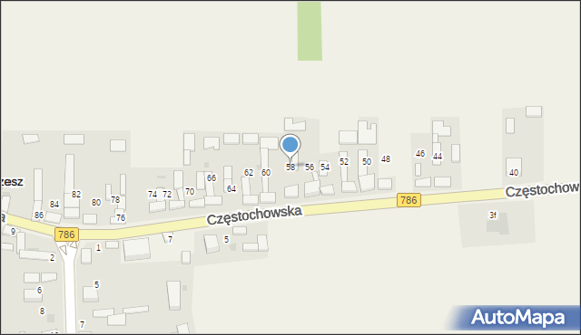 Mokrzesz, Częstochowska, 58, mapa Mokrzesz