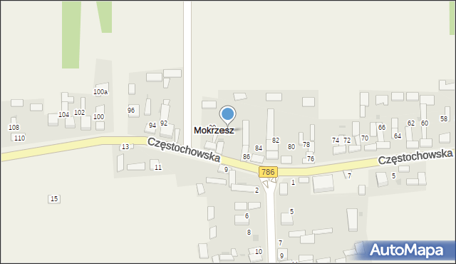 Mokrzesz, Częstochowska, 88, mapa Mokrzesz