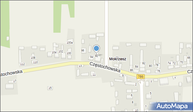 Mokrzesz, Częstochowska, 92, mapa Mokrzesz