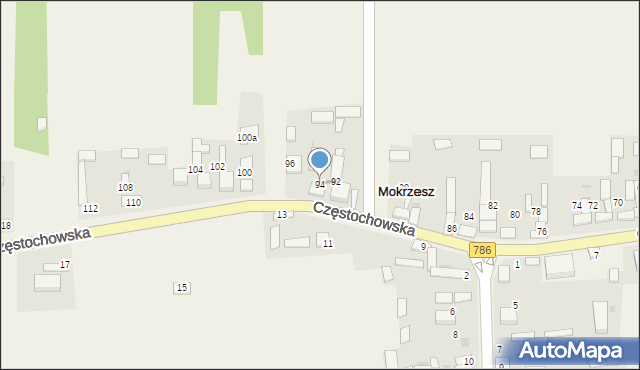 Mokrzesz, Częstochowska, 94, mapa Mokrzesz