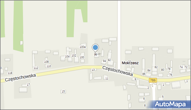 Mokrzesz, Częstochowska, 96, mapa Mokrzesz