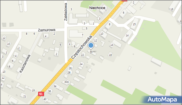 Niechcice, Częstochowska, 20, mapa Niechcice