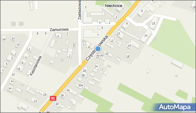 Niechcice, Częstochowska, 22, mapa Niechcice