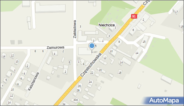 Niechcice, Częstochowska, 7, mapa Niechcice